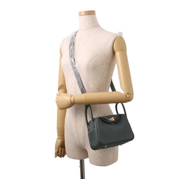 エルメス ハンドバッグ リンディ ミニ ヴェールマングローブ/ゴールド金具 トリヨンクレマンス K刻印 2wayショルダー