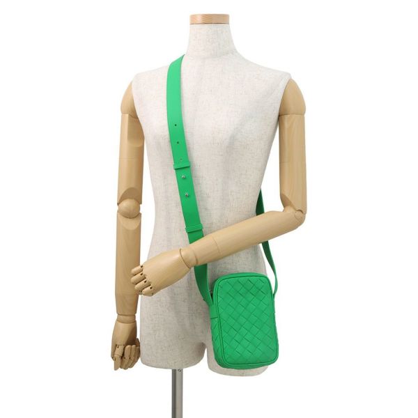 ボッテガヴェネタ ショルダーバッグ イントレチャート フォンポーチ カーフレザー 729296 BOTTEGA VENETA グリーン