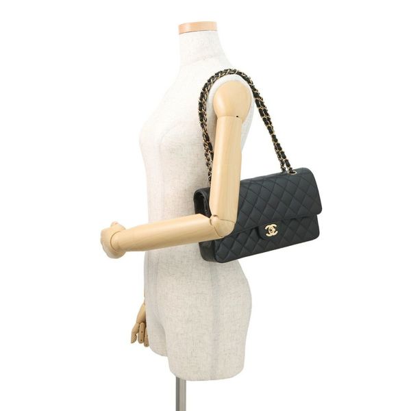 シャネル チェーンショルダーバッグ マトラッセ25 ココマーク ダブルチェーン キャビアスキン A01112 CHANEL 黒