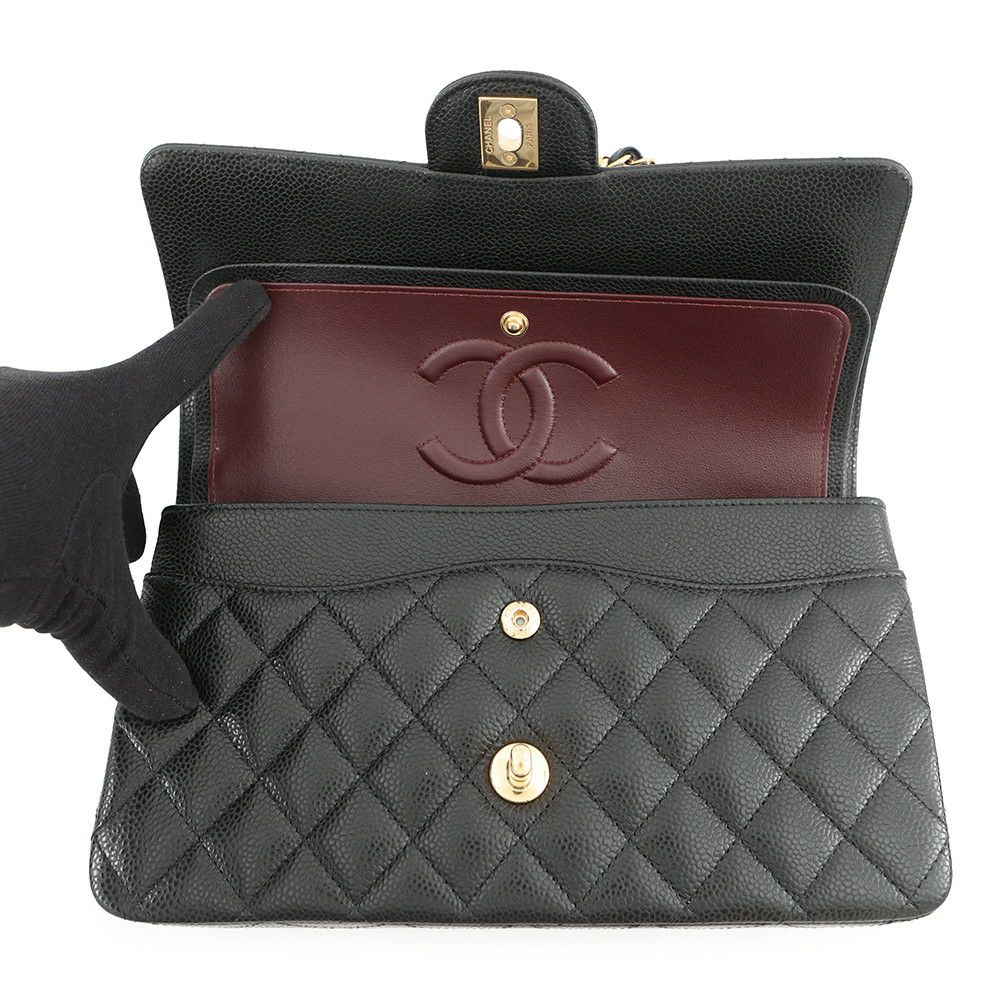 シャネル チェーンショルダーバッグ マトラッセ25 ココマーク ダブルチェーン キャビアスキン A01112 CHANEL 黒