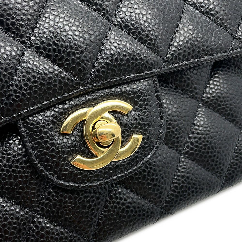 シャネル チェーンショルダーバッグ マトラッセ25 ココマーク ダブルチェーン キャビアスキン A01112 CHANEL 黒