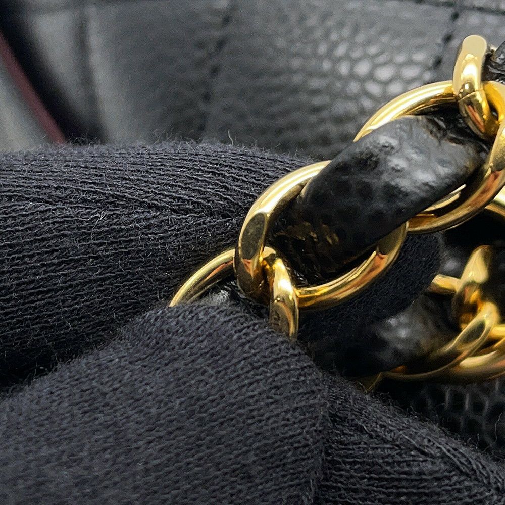 シャネル チェーンショルダーバッグ マトラッセ25 ココマーク ダブルチェーン キャビアスキン A01112 CHANEL 黒
