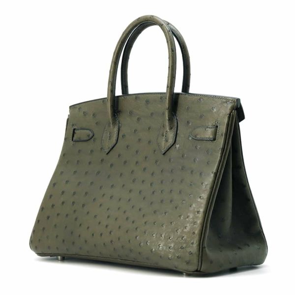 エルメス バーキン30 ヴェールオリーヴ/シルバー金具 オーストリッチ □K刻印 HERMES Birkin ハンドバッグ