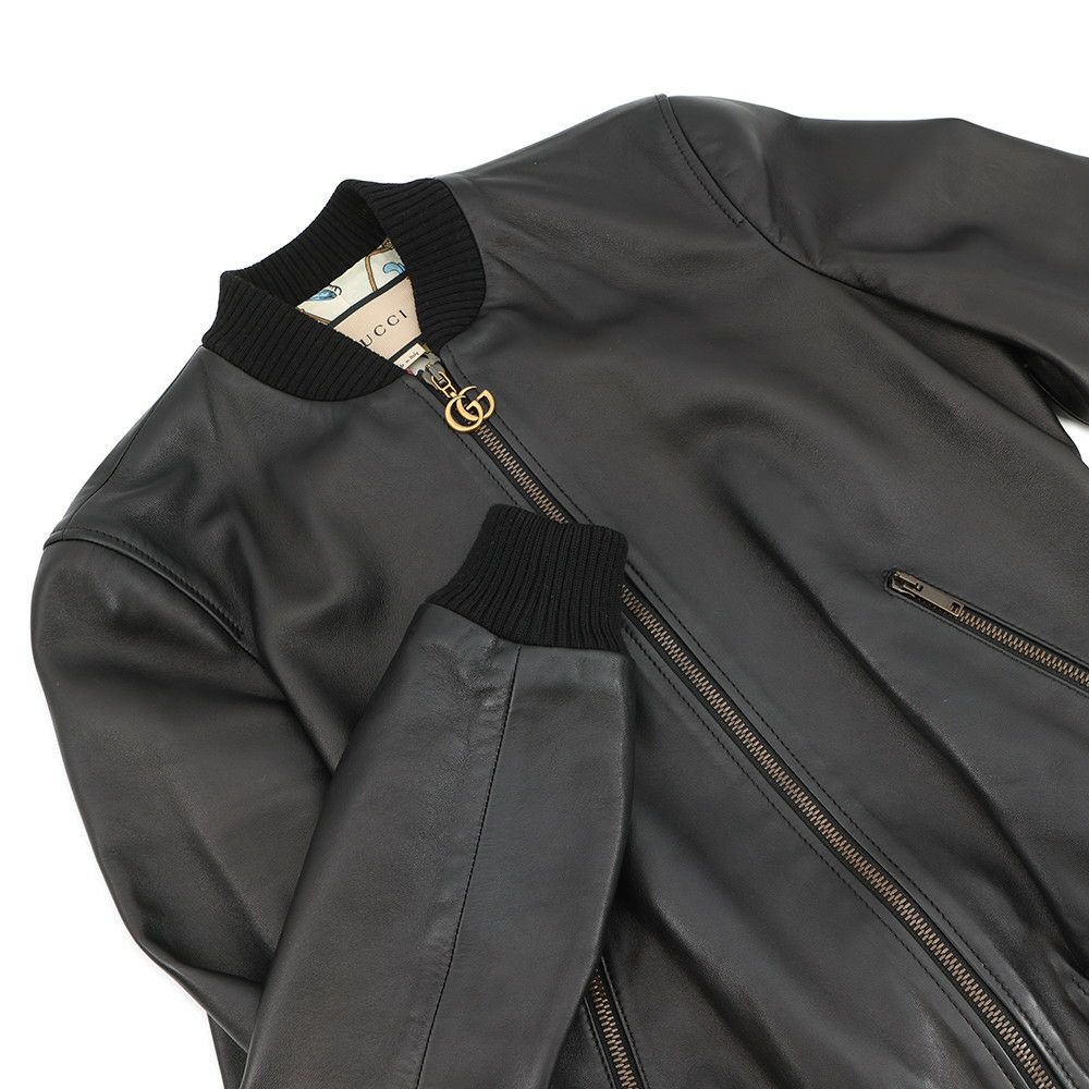 グッチ ジャケット レザー ブルゾン レディースサイズ36 GUCCI アウター 黒