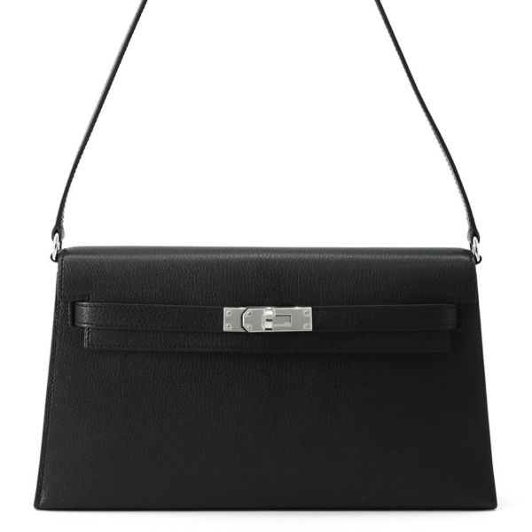 エルメス クラッチバッグ ケリーエラン ブラック/シルバー金具 シェ―ブルシャムキラ W刻印 2wayショルダー 黒