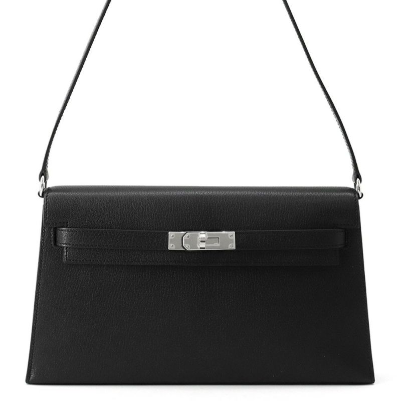 エルメス クラッチバッグ ケリーエラン ブラック/シルバー金具 シェ―ブルシャムキラ W刻印 2wayショルダー 黒