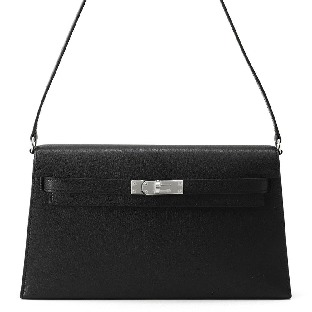 エルメス クラッチバッグ ケリーエラン ブラック/シルバー金具 シェ―ブルシャムキラ W刻印 2wayショルダー 黒