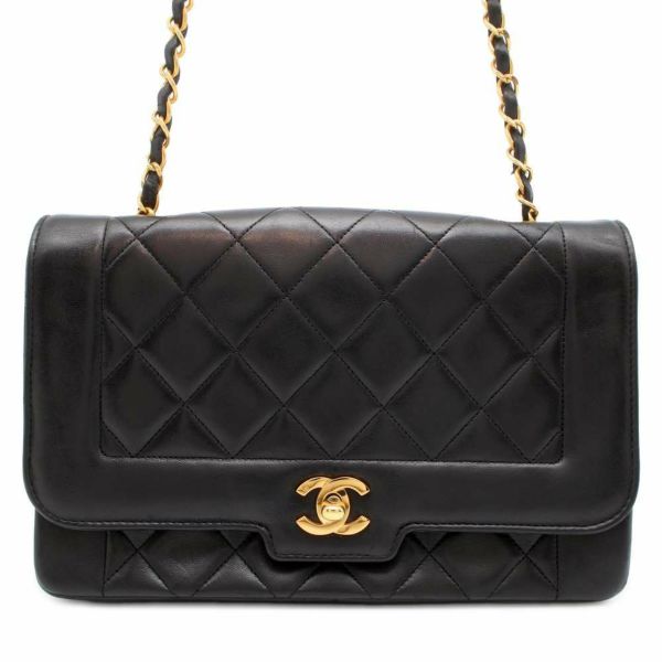 シャネル チェーンショルダーバッグ マトラッセ25 ココマーク ダイアナ ラムスキン A01165 CHANEL 黒