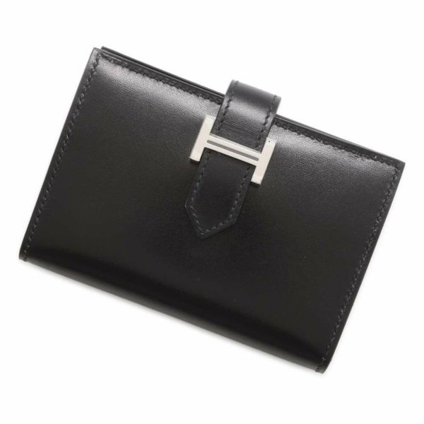 エルメス カードケース ベアン ブラック/シルバー金具 ボックスカーフ W刻印 HERMES 名刺入れ 黒