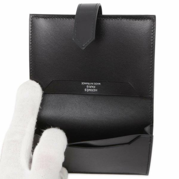 エルメス カードケース ベアン ブラック/シルバー金具 ボックスカーフ W刻印 HERMES 名刺入れ 黒 |  中古・新品ブランド販売ギャラリーレア公式通販