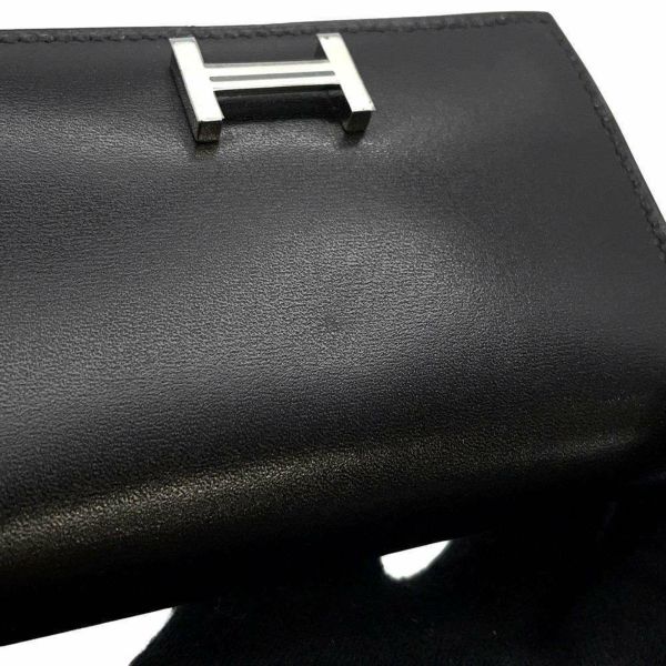 エルメス カードケース ベアン ブラック/シルバー金具 ボックスカーフ W刻印 HERMES 名刺入れ 黒