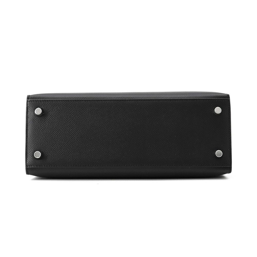 エルメス ハンドバッグ ケリー25 外縫い ブラック/シルバー金具 エプソン W刻印 2wayショルダー 黒