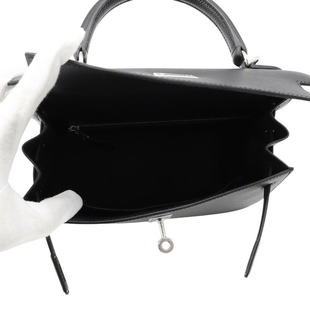 エルメス ハンドバッグ ケリー25 外縫い ブラック/シルバー金具 エプソン W刻印 2wayショルダー 黒