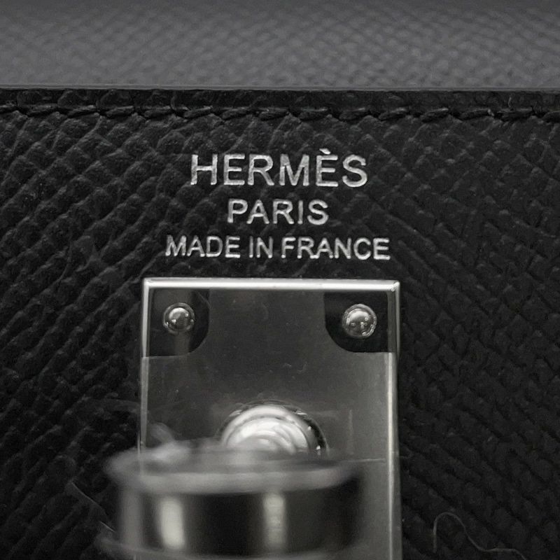 エルメス ハンドバッグ ケリー25 外縫い ブラック/シルバー金具 エプソン W刻印 2wayショルダー 黒