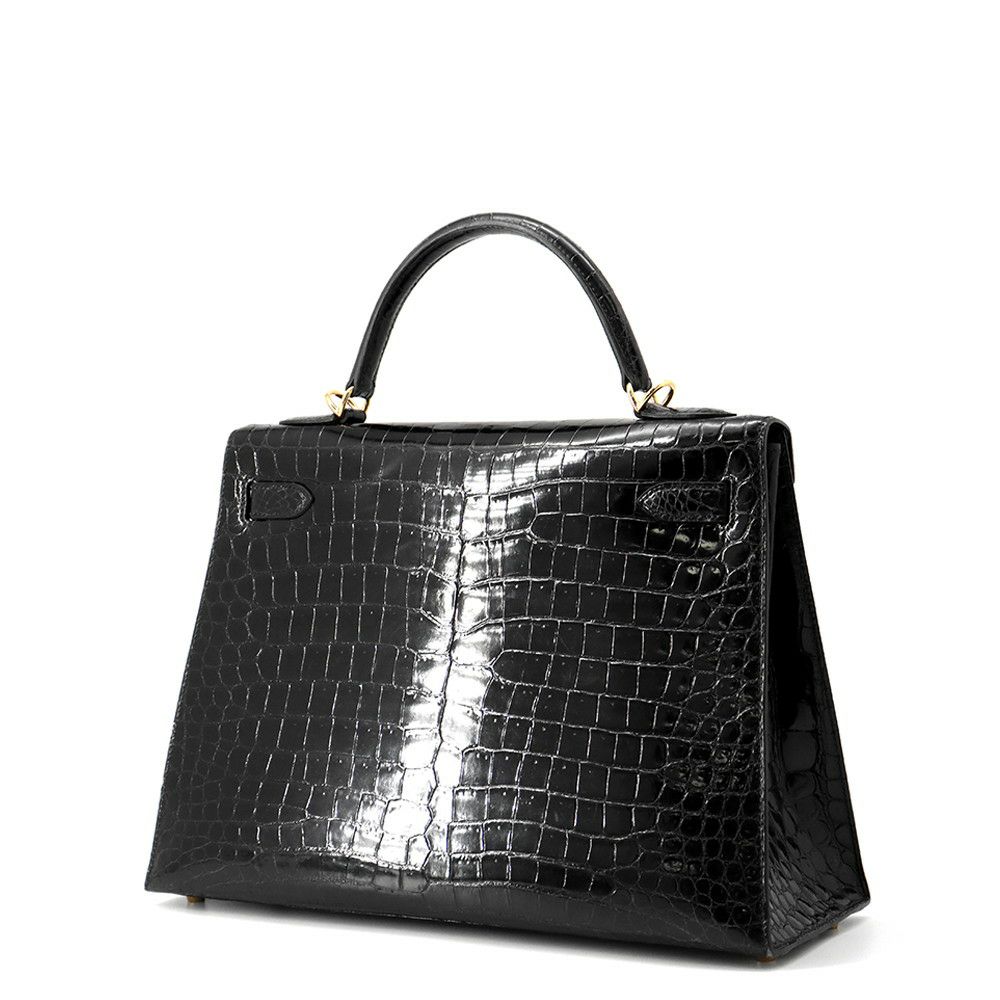 エルメス ハンドバッグ ケリー32 外縫い ブラック/ゴールド金具 ポロサスシャイン □E刻印 2wayショルダー 黒