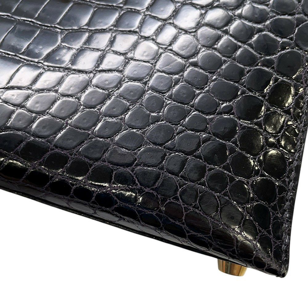 エルメス ハンドバッグ ケリー32 外縫い ブラック/ゴールド金具 ポロサスシャイン □E刻印 2wayショルダー 黒