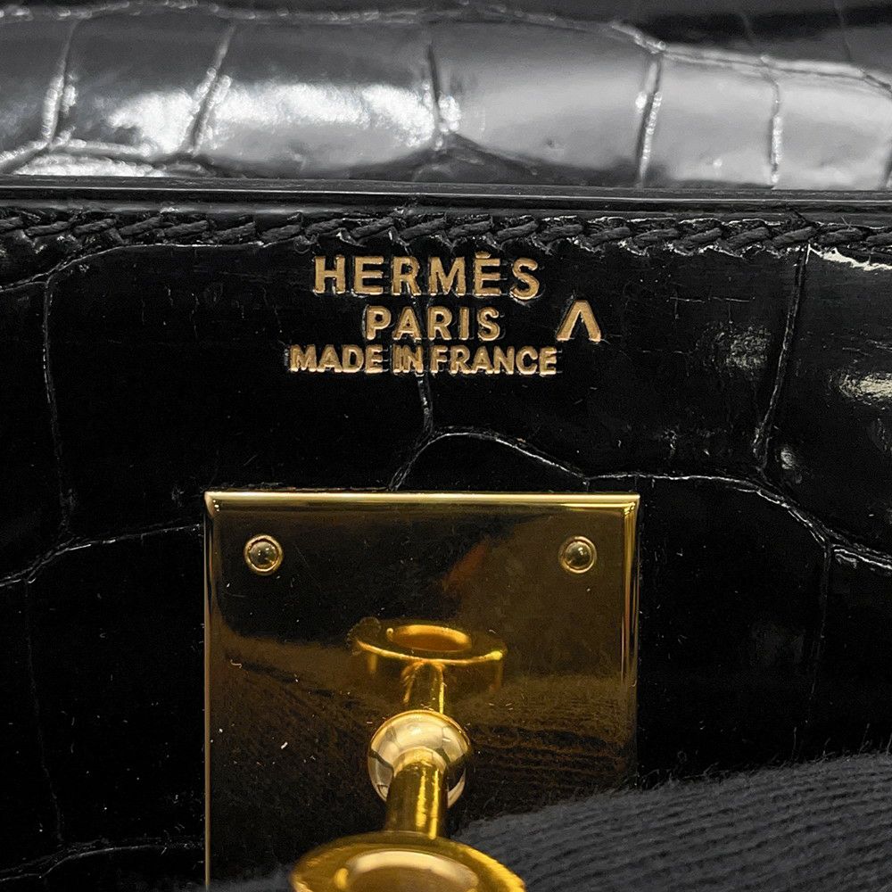 エルメス ハンドバッグ ケリー32 外縫い ブラック/ゴールド金具 ポロサスシャイン □E刻印 2wayショルダー 黒