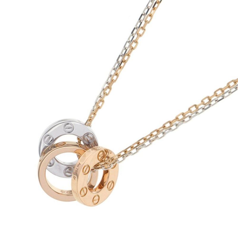 カルティエ ネックレス LOVE ネックレス ダイヤモンド 6P 計0.01ct K18PG/K18WG B7219700 ラブサークル スリーフープ ペンダント