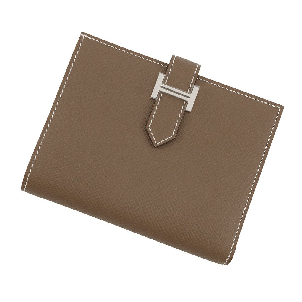 エルメス 二つ折り財布 ベアンコンパクト エトゥープ/シルバー金具 エプソン K刻印