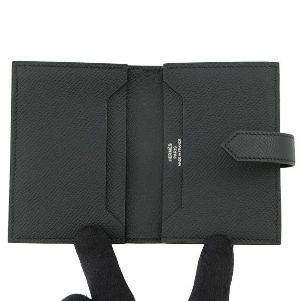 エルメス カードケース ベアン ミニ ブラック/シルバー金具 エプソンK刻印 HERMES 名刺入れ 黒