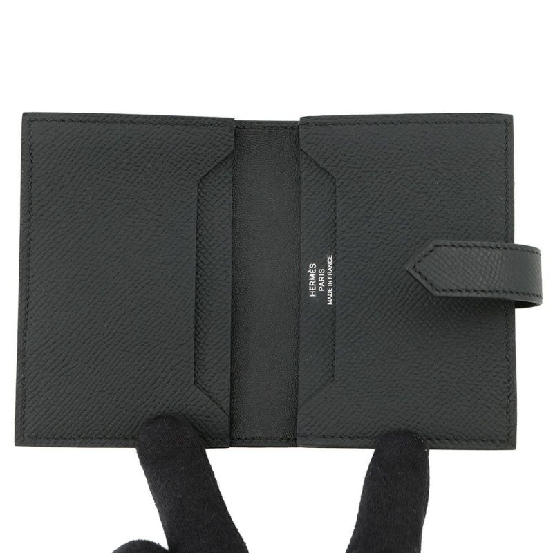 エルメス カードケース ベアン ミニ ブラック/シルバー金具 エプソンK刻印 HERMES 名刺入れ 黒