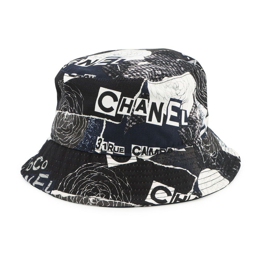 シャネル ハット カメリヤ ココマーク ロゴ コットン サイズM CHANEL 帽子 黒