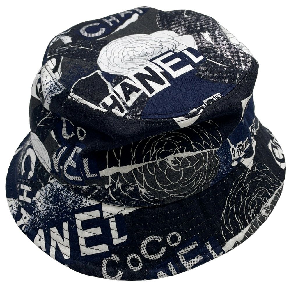 シャネル ハット カメリヤ ココマーク ロゴ コットン サイズM CHANEL 帽子 黒