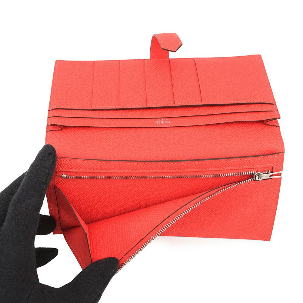エルメス 長財布 ベアンスフレ オレンジフィールド/シルバー金具 エプソン W刻印 HERMES 財布