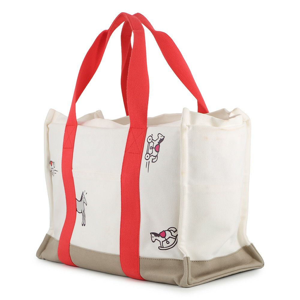 エルメス マザーズバッグ アダダ キャンバス 馬モチーフ HERMES トートバッグ ポーチ付き 白