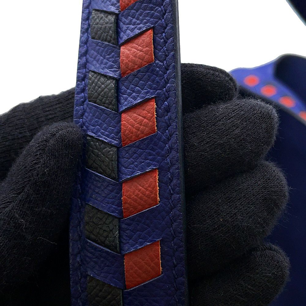 エルメス ハンドバッグ ピコタンロックMM トレサージュ ブルーアンクル/ブリック/ブラック/シルバー金具 エプソン D刻印