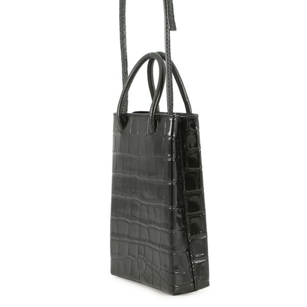 バレンシアガ ショルダーバッグ ショッピング フォンホルダーバッグ クロコ型押しレザー 593826 BALENCIAGA 黒