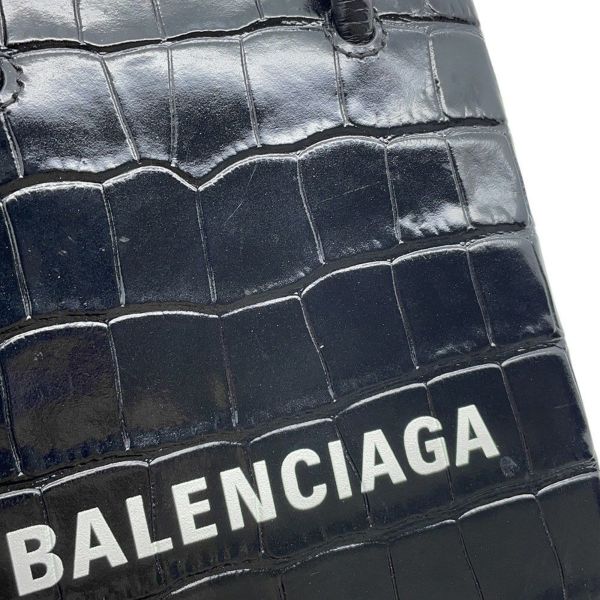 バレンシアガ ショルダーバッグ ショッピング フォンホルダーバッグ クロコ型押しレザー 593826 BALENCIAGA 黒