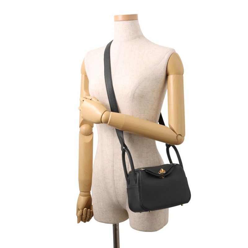 エルメス リンディ ミニ ブラック/ゴールド金具 トリヨンクレマンス K刻印 2wayショルダー 黒