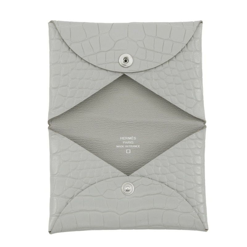 エルメス カードケース カルヴィ パールグレー アリゲーターマット B刻印 HERMES 名刺入れ