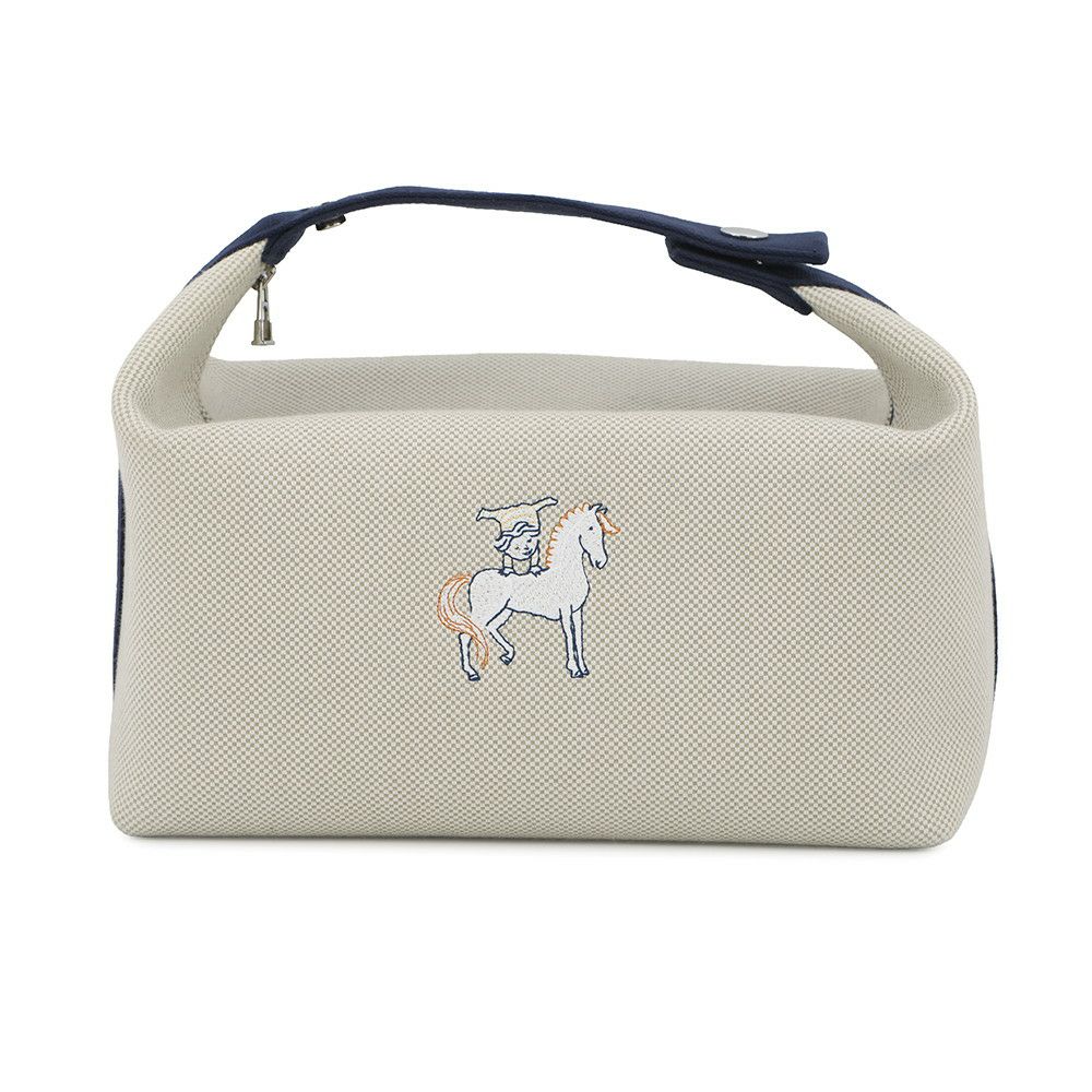 エルメス ポーチ ブリッド・ア・ブラックGM カブリオル グリスペール/シルバー金具 キャンバス HERMES