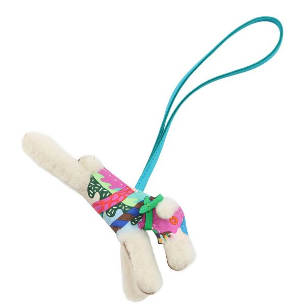 エルメス バッグチャーム バディ アロハ ブルーイドラ/ヴェールコミック ラムスキン/ムートン B刻印