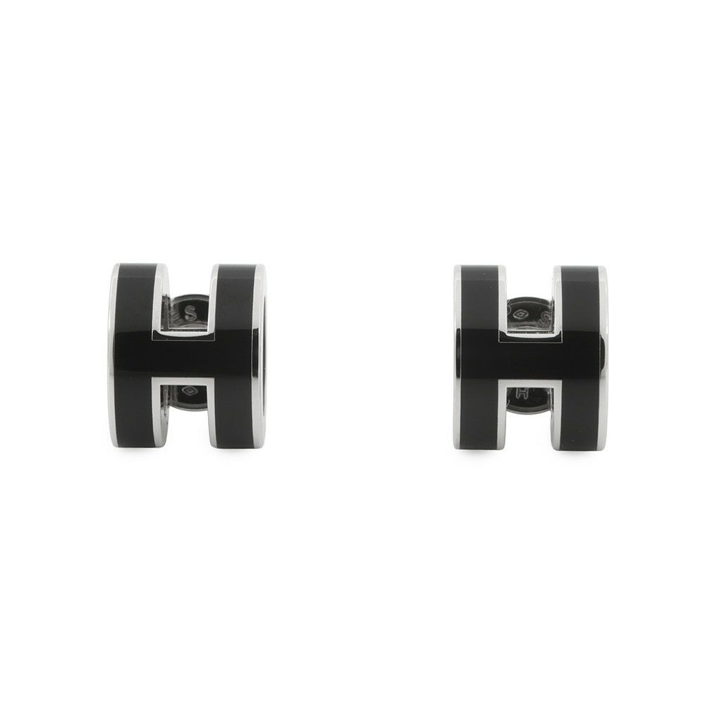 エルメス ピアス ミニ・ポップアッシュ ブラック/シルバー金具 Hモチーフ HERMES Pop H ポップH 黒