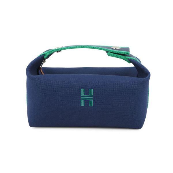 エルメス ポーチ ブリッド・ア・ブラックPM マリン/シルバー金具 キャンバス HERMES 小物入れ