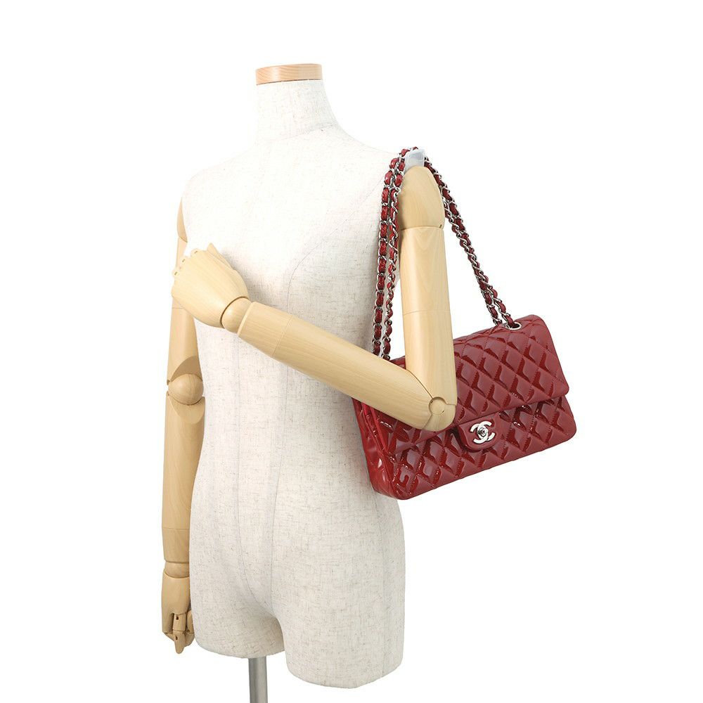 シャネル チェーンショルダーバッグ マトラッセ25 ココマーク ダブルチェーン エナメル パテント A01112 CHANEL