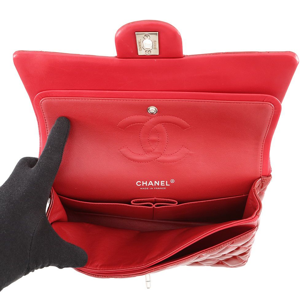 シャネル チェーンショルダーバッグ マトラッセ25 ココマーク ダブルチェーン エナメル パテント A01112 CHANEL