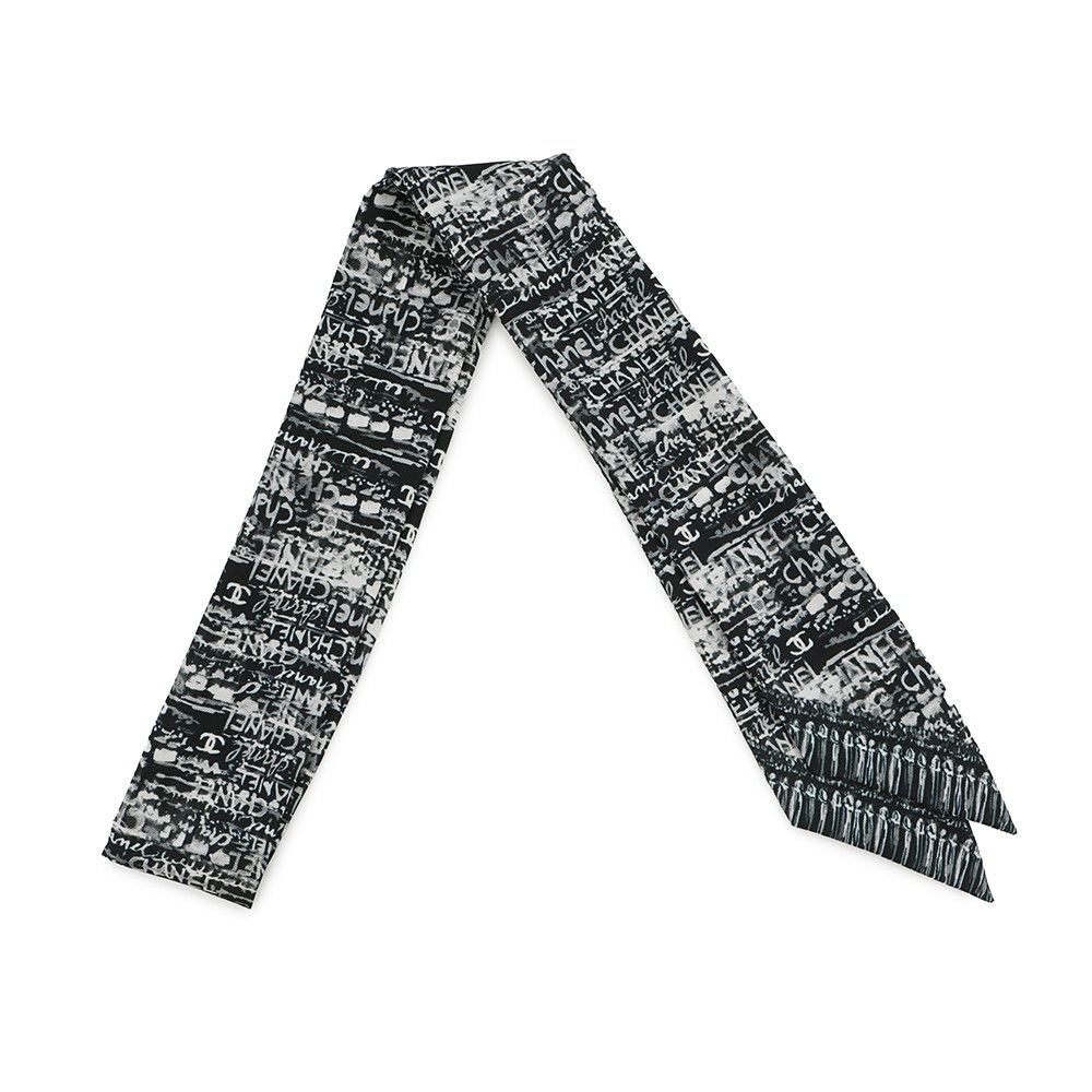 シャネル スカーフ ココマーク ロゴ シルク CHANEL 黒 白