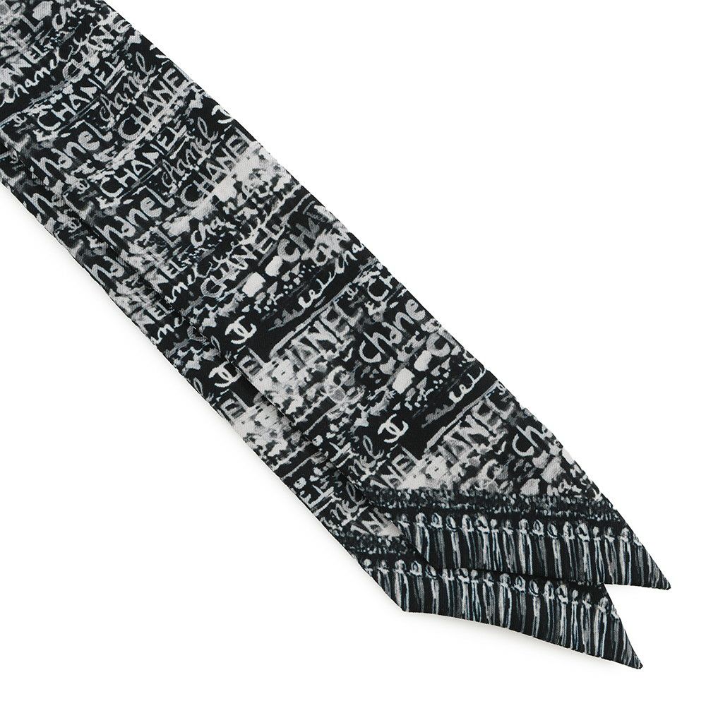 シャネル スカーフ ココマーク ロゴ シルク CHANEL 黒 白