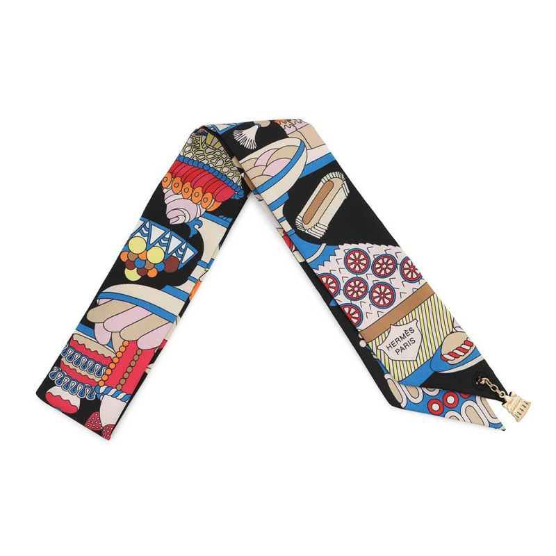 エルメス スカーフ ツイリー ラ パティスリー フランセーズ チャーム HERMES シルク 2023秋冬 ツイリー創立20周年 黒