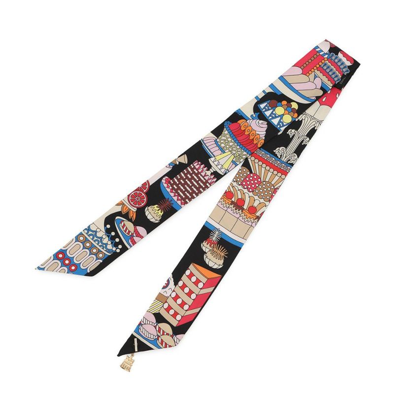 エルメス スカーフ ツイリー ラ パティスリー フランセーズ チャーム HERMES シルク 2023秋冬 ツイリー創立20周年 黒