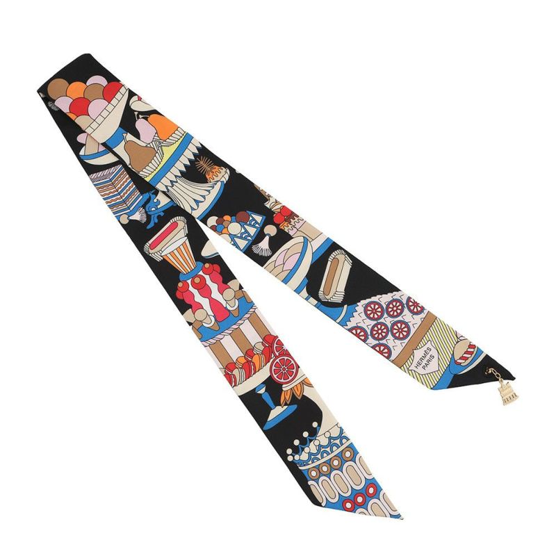 エルメス スカーフ ツイリー ラ パティスリー フランセーズ チャーム HERMES シルク 2023秋冬 ツイリー創立20周年 黒