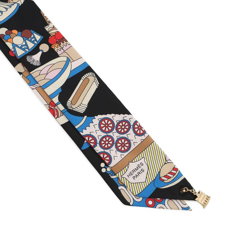 エルメス スカーフ ツイリー ラ パティスリー フランセーズ チャーム HERMES シルク 2023秋冬 ツイリー創立20周年 黒