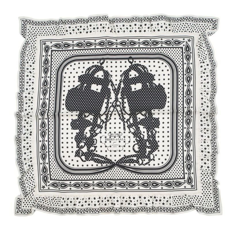 エルメス スカーフ カレ70 バンダナ フリル ブリッド・ドゥ・ガラ・ドット シルク HERMES 2024春夏 白 黒