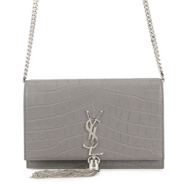 サンローランパリ チェーンウォレット ケイト タッセル クロコ型押し