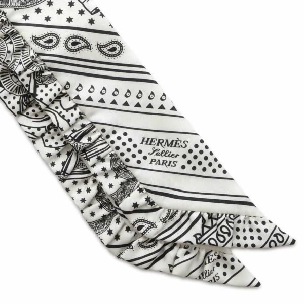 エルメス スカーフ ツイリー フリル エプロン・ドール・バンダナ Eperon d'Or Bandana シルク HERMES 黒 白