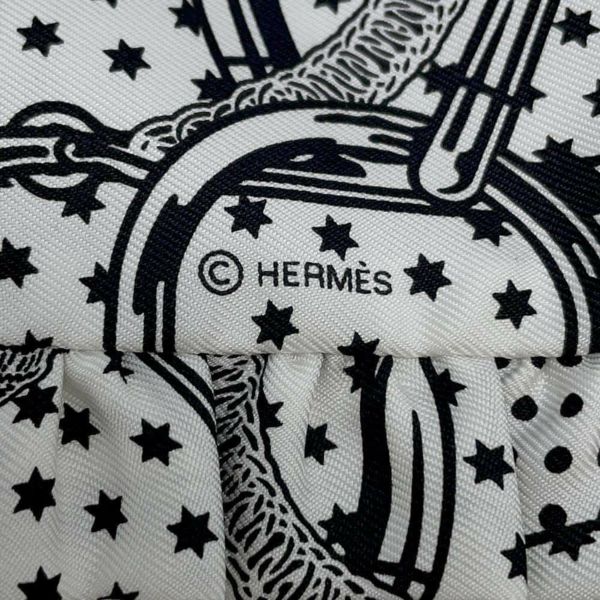 エルメス スカーフ ツイリー フリル エプロン・ドール・バンダナ Eperon d'Or Bandana シルク HERMES 黒 白